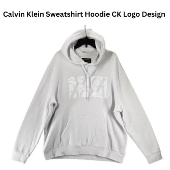 Calvin Klein Sweatshirt Pullover Hoodie CK Logo Print Design White Men's XXL NWT - Picture 1 of 7